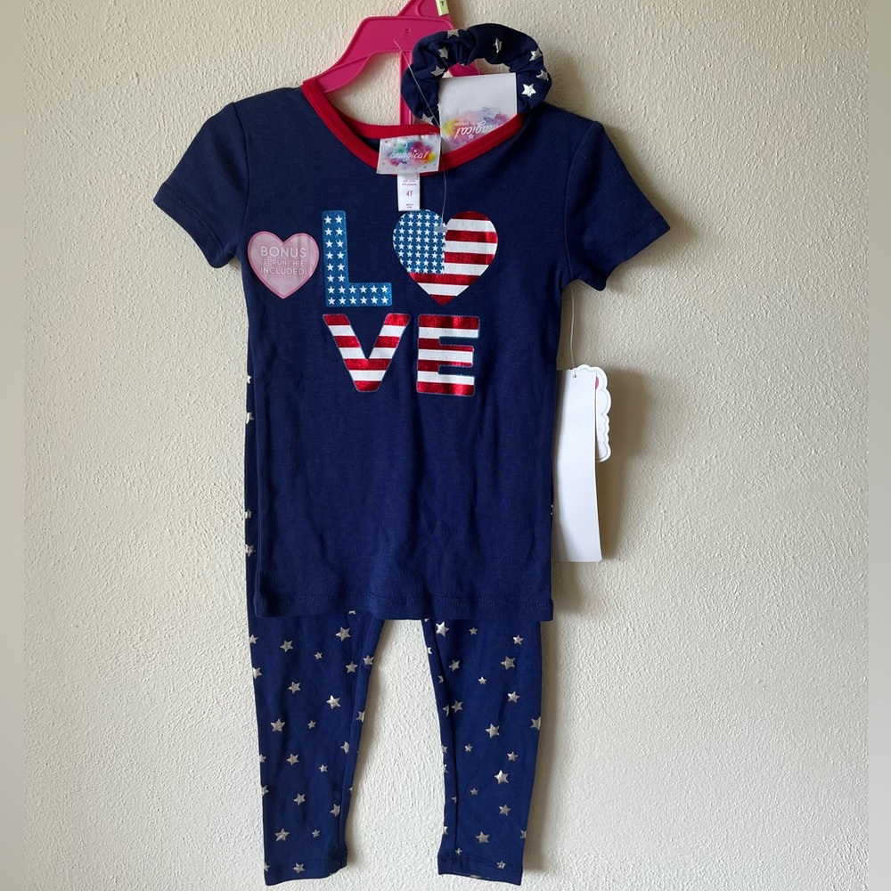NWT Girl’s 4T B Magical Patriotic Pajama Set